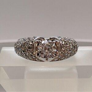 Heart Shaped Vintage Simulated Diamond Solitaire LOVE Ring Platinum Sterling